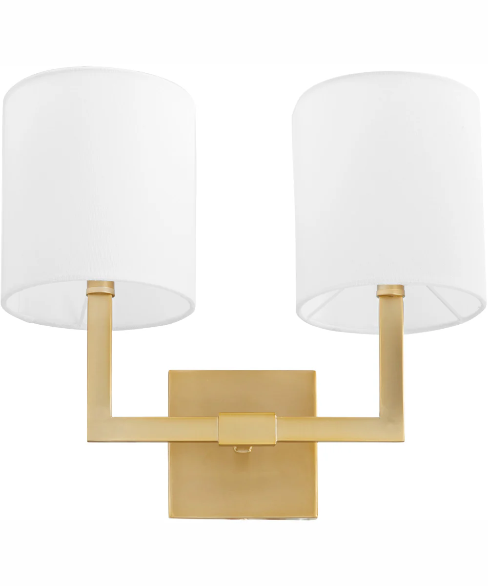 BOLERO 2-light Wall Mount Light Fixture Aged Brass w/ White Linen