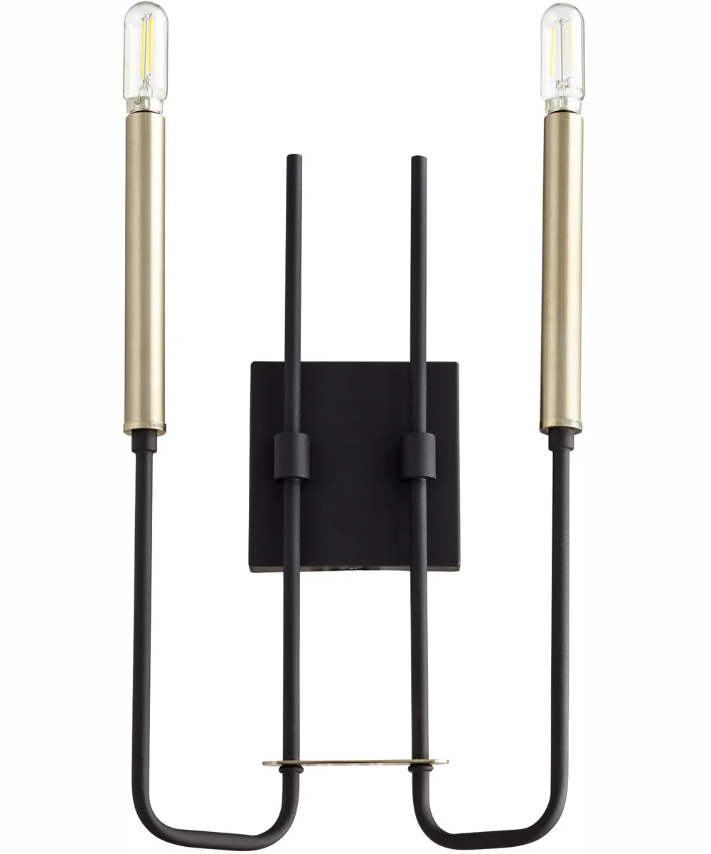 Hope 2-light Wall Mount Light Fixture Textured Black w/ Aged Brass