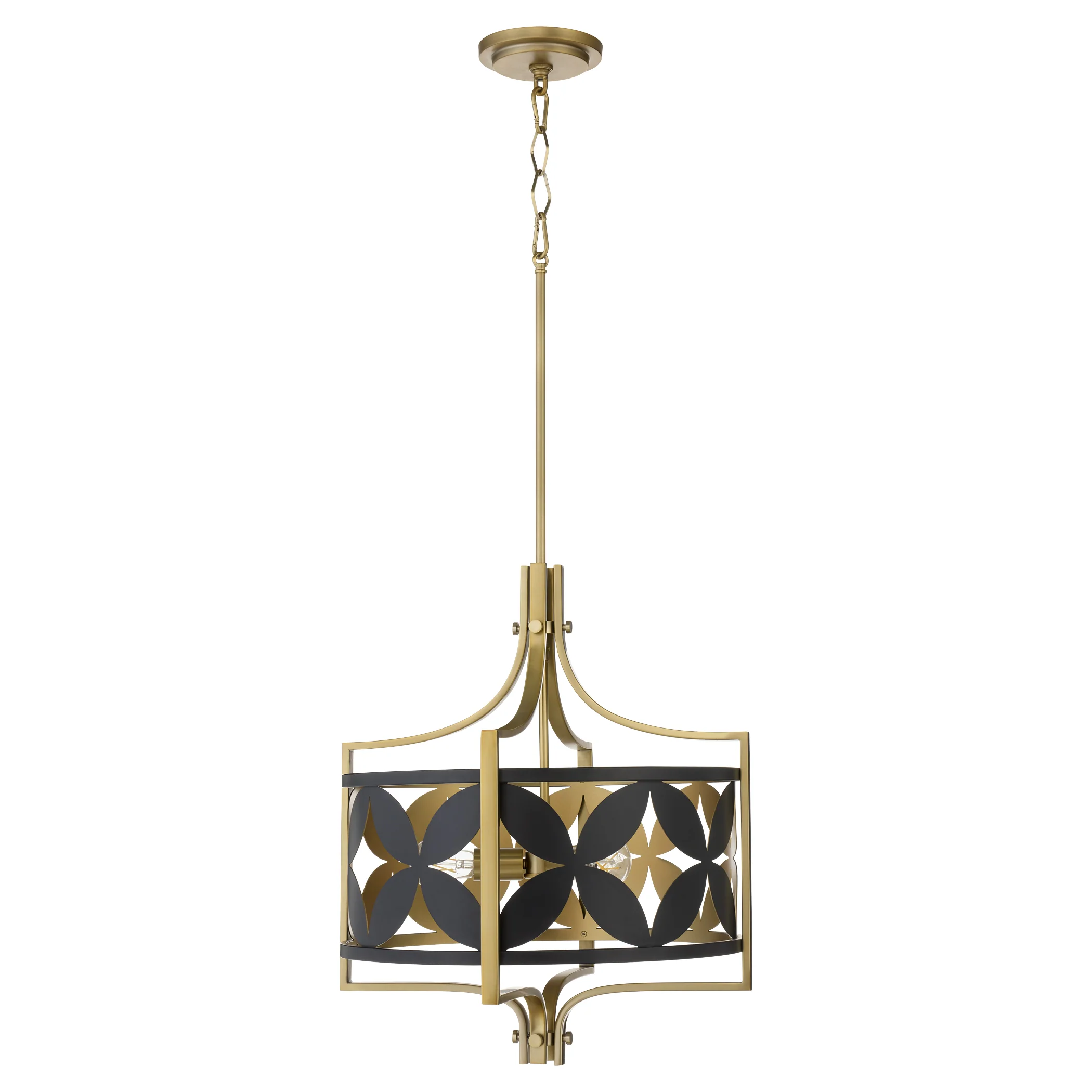 Mariposa 3-light Pendant Matte Black w/Aged Brass