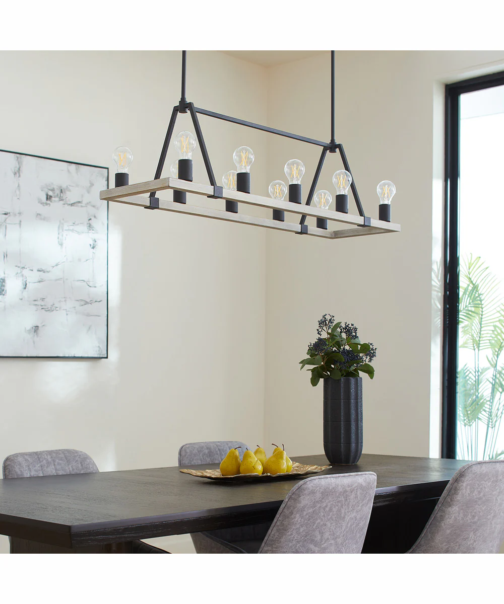 Paxton 10-light Chandelier Textured Black w/ Weathered Oak Finish - Image 2