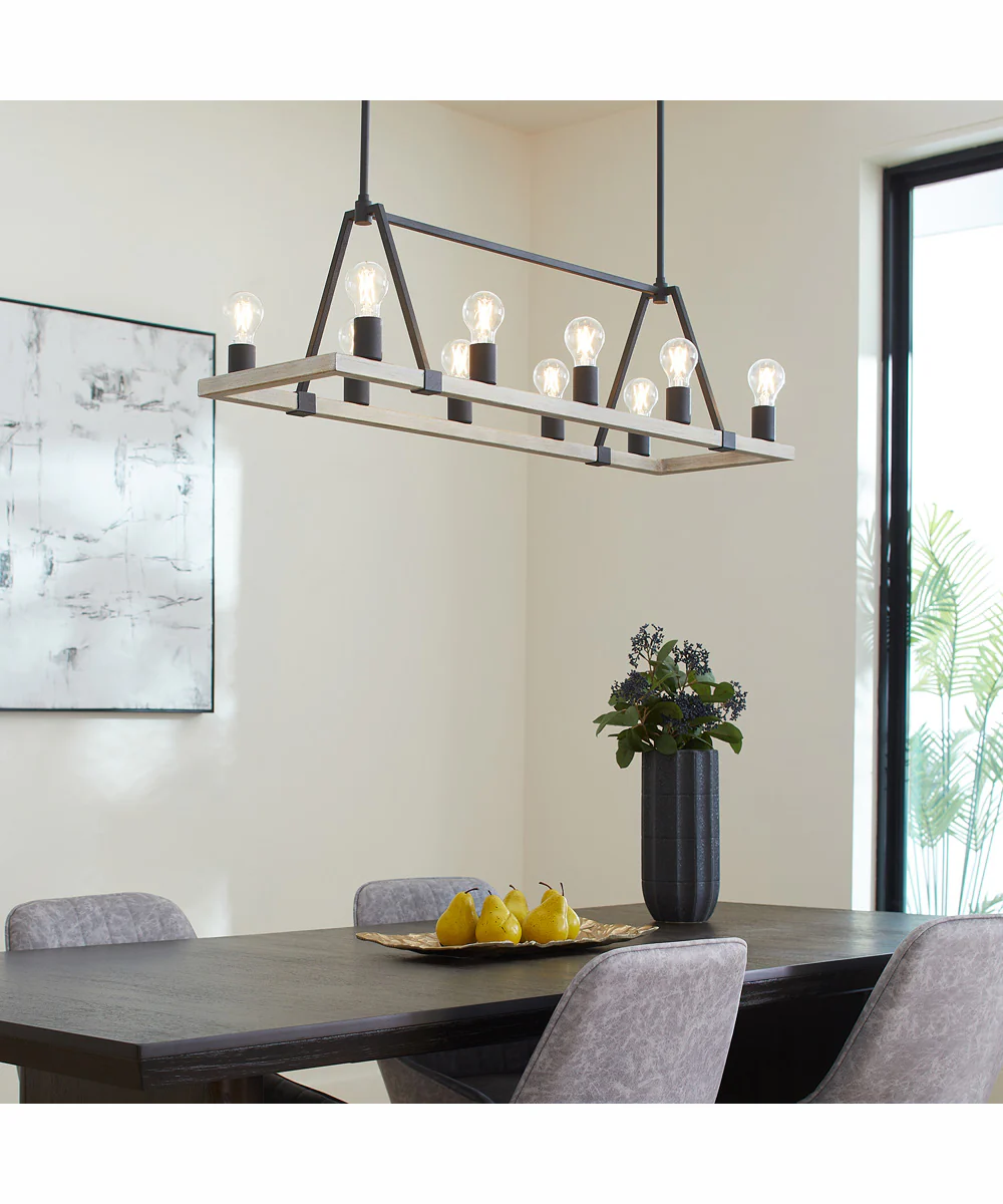 Paxton 10-light Chandelier Textured Black w/ Weathered Oak Finish - Image 5