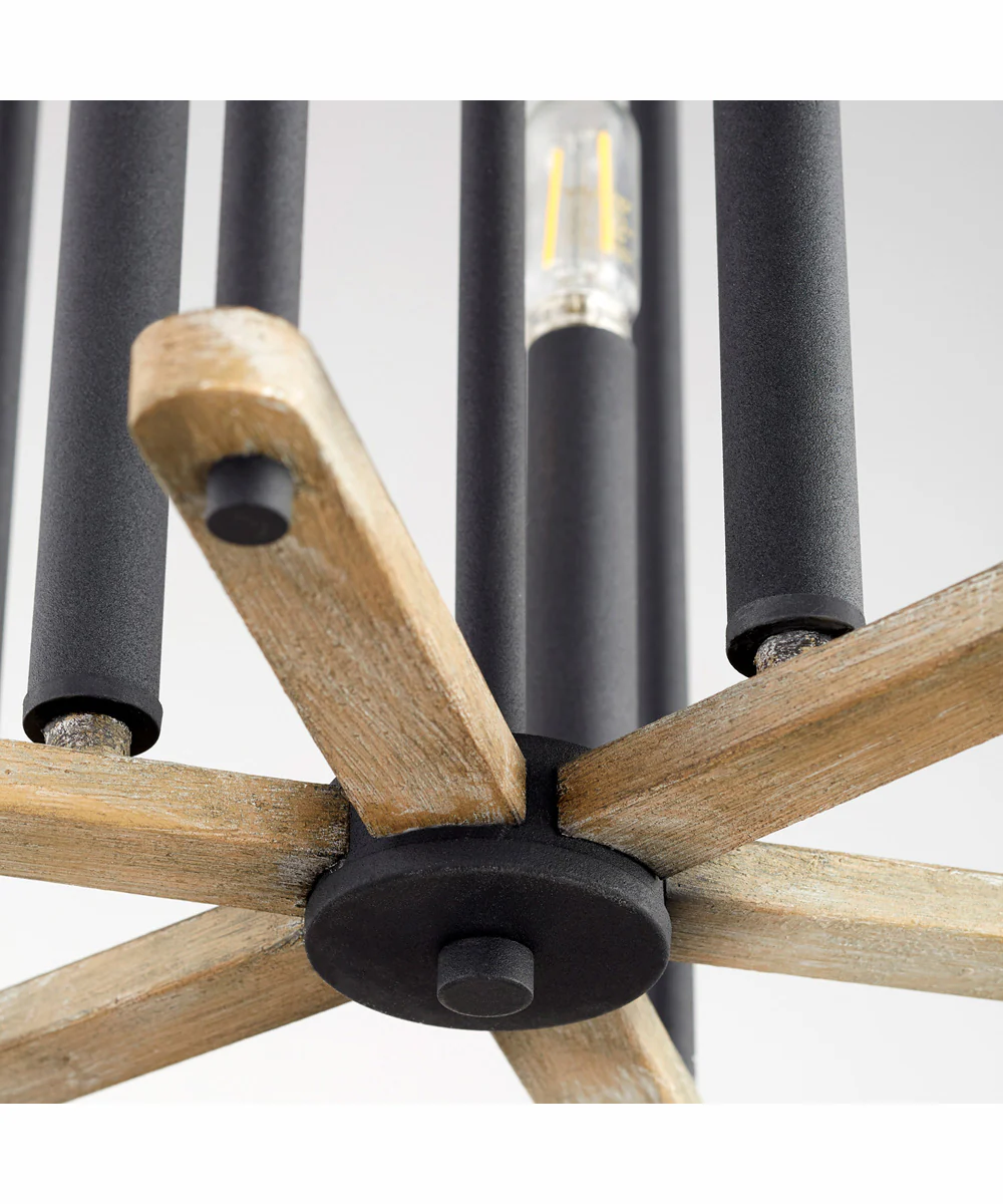 Silva 3-light Entry Foyer Hall Chandelier Textured Black w/ Weathered Oak Finish - Image 2