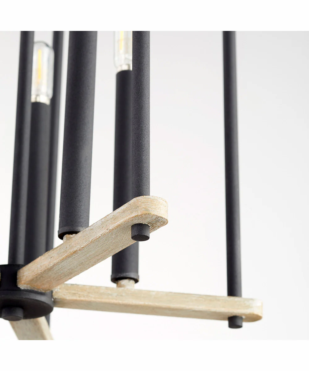 Silva 5-light Entry Foyer Hall Chandelier Textured Black w/ Weathered Oak Finish - Image 2
