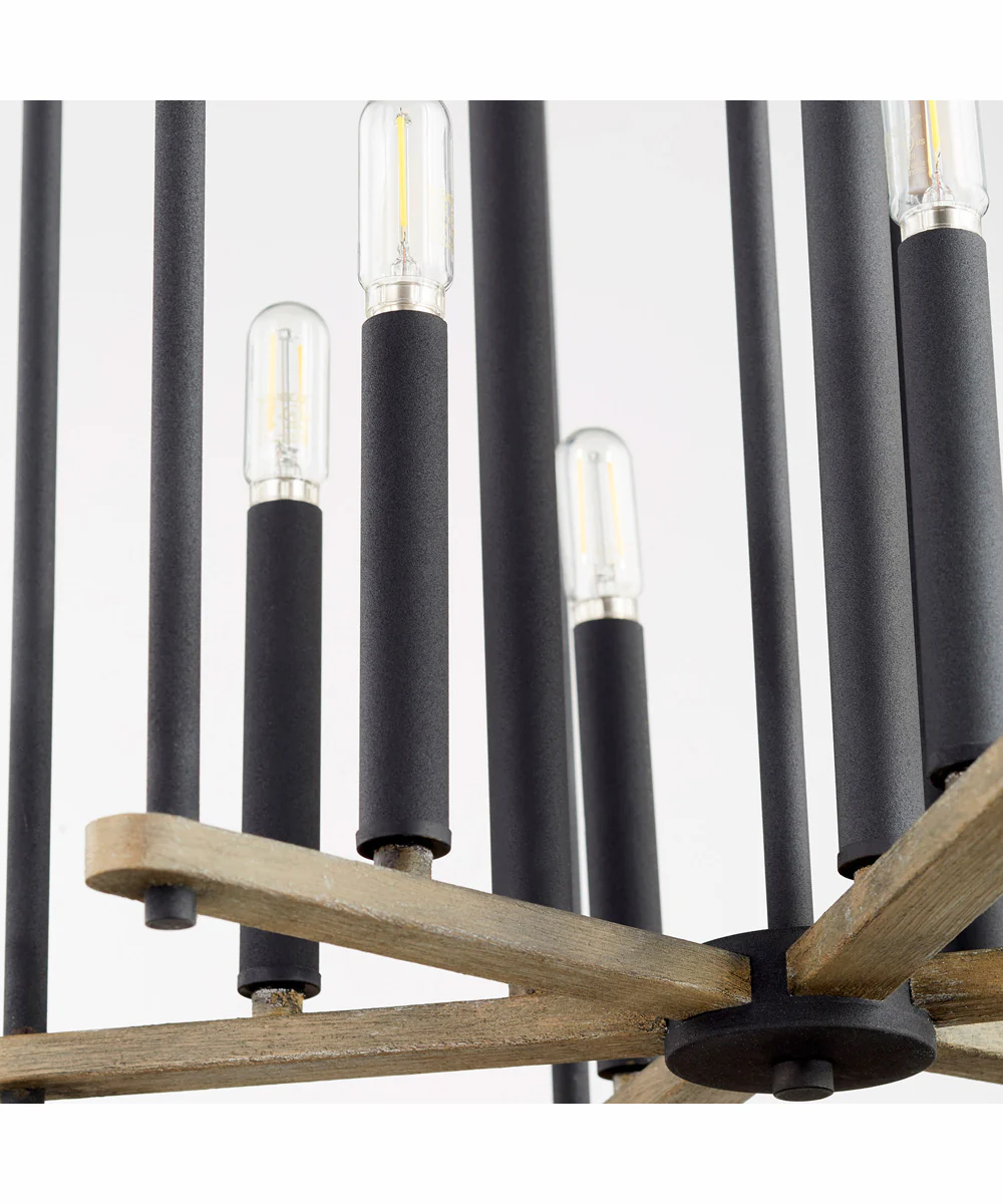 Silva 9-light Entry Foyer Hall Chandelier Textured Black w/ Weathered Oak Finish - Image 2