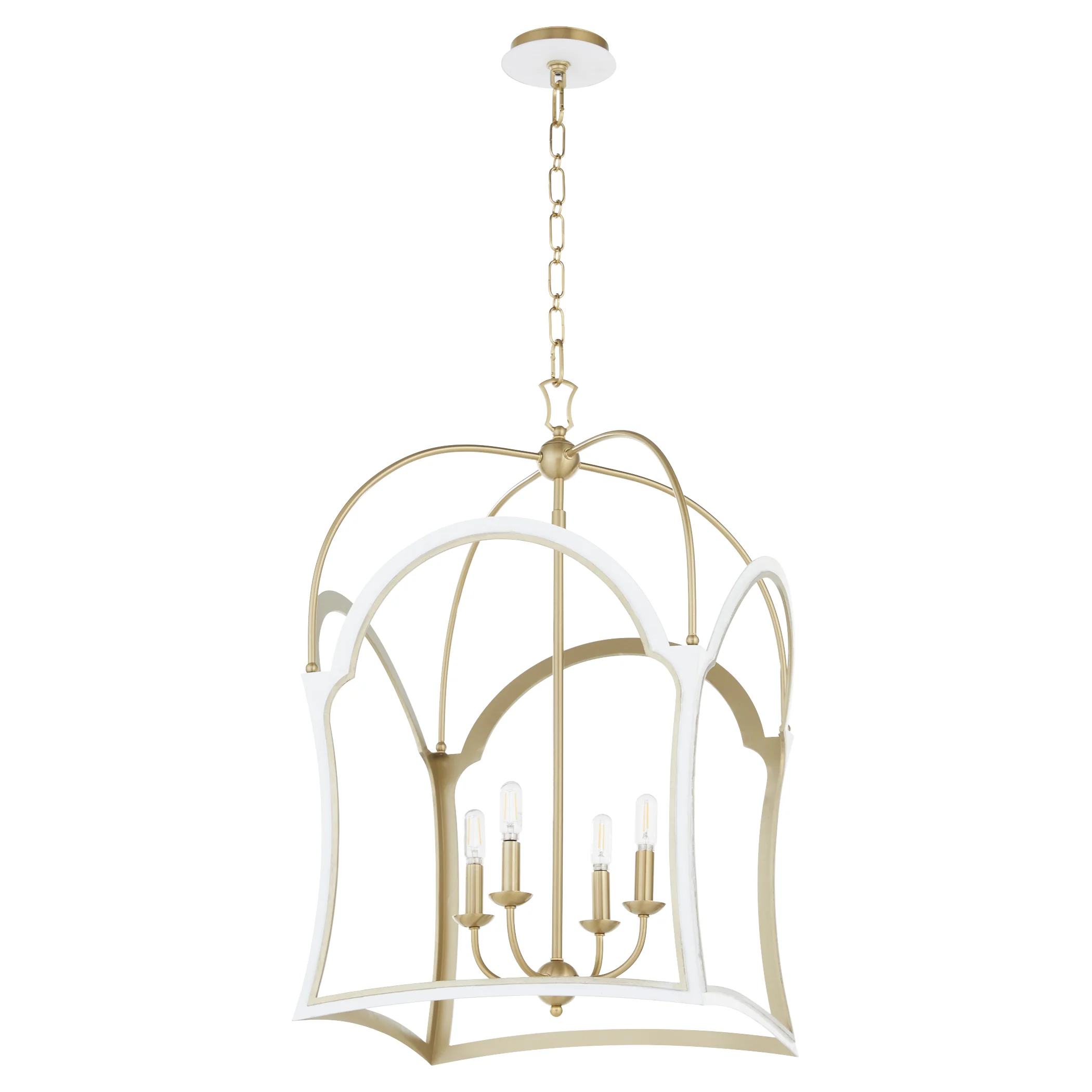 Tiffany 4-light Entry Foyer Hall Chandelier Studio White w/ Aged Brass