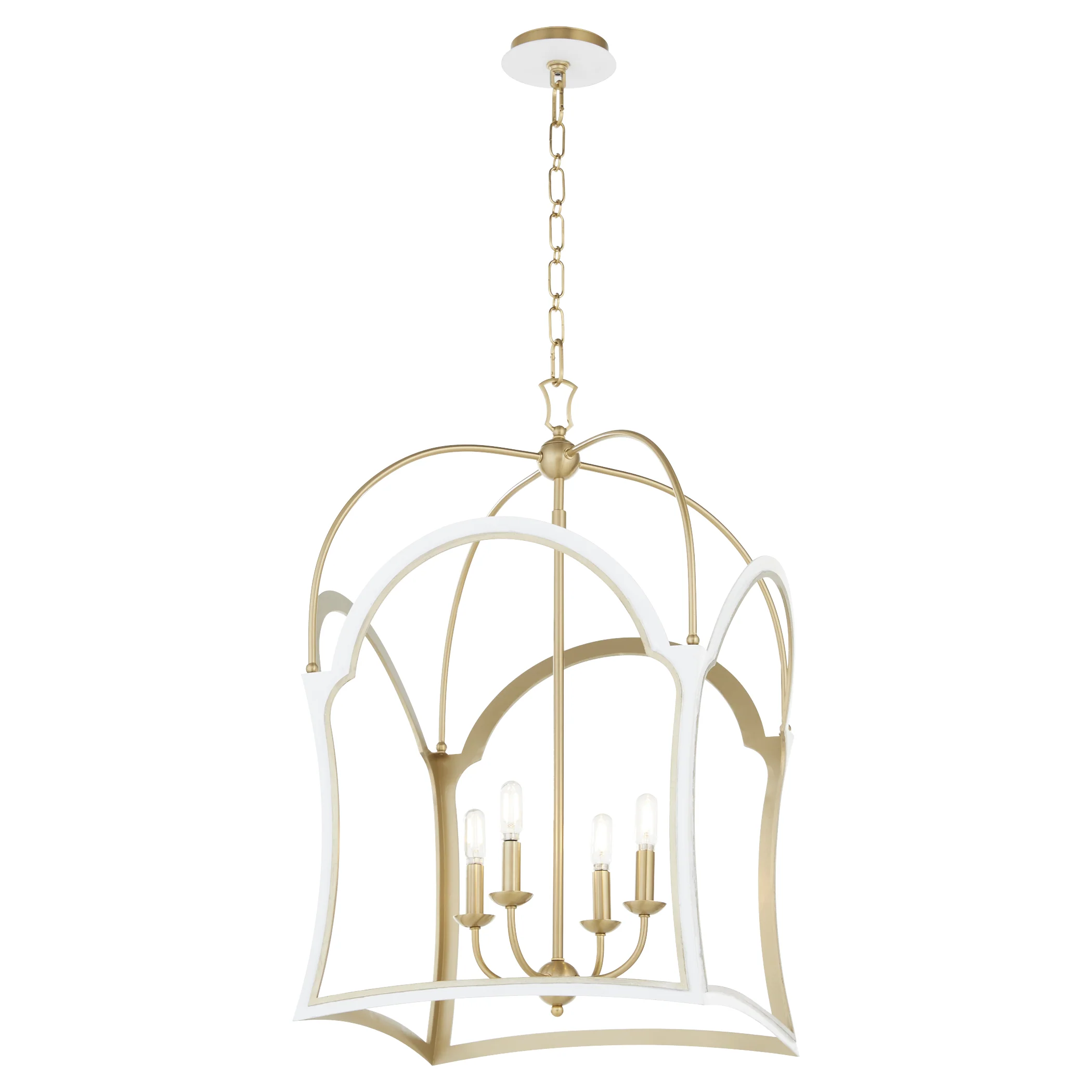 Tiffany 4-light Entry Foyer Hall Chandelier Studio White w/ Aged Brass - Image 3