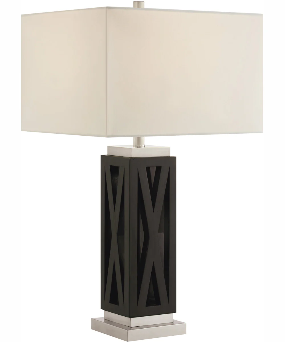 Ravenswood 1-Light Table Lamp Brushed Nickel/D.Walnut Wood/White Linen Shade