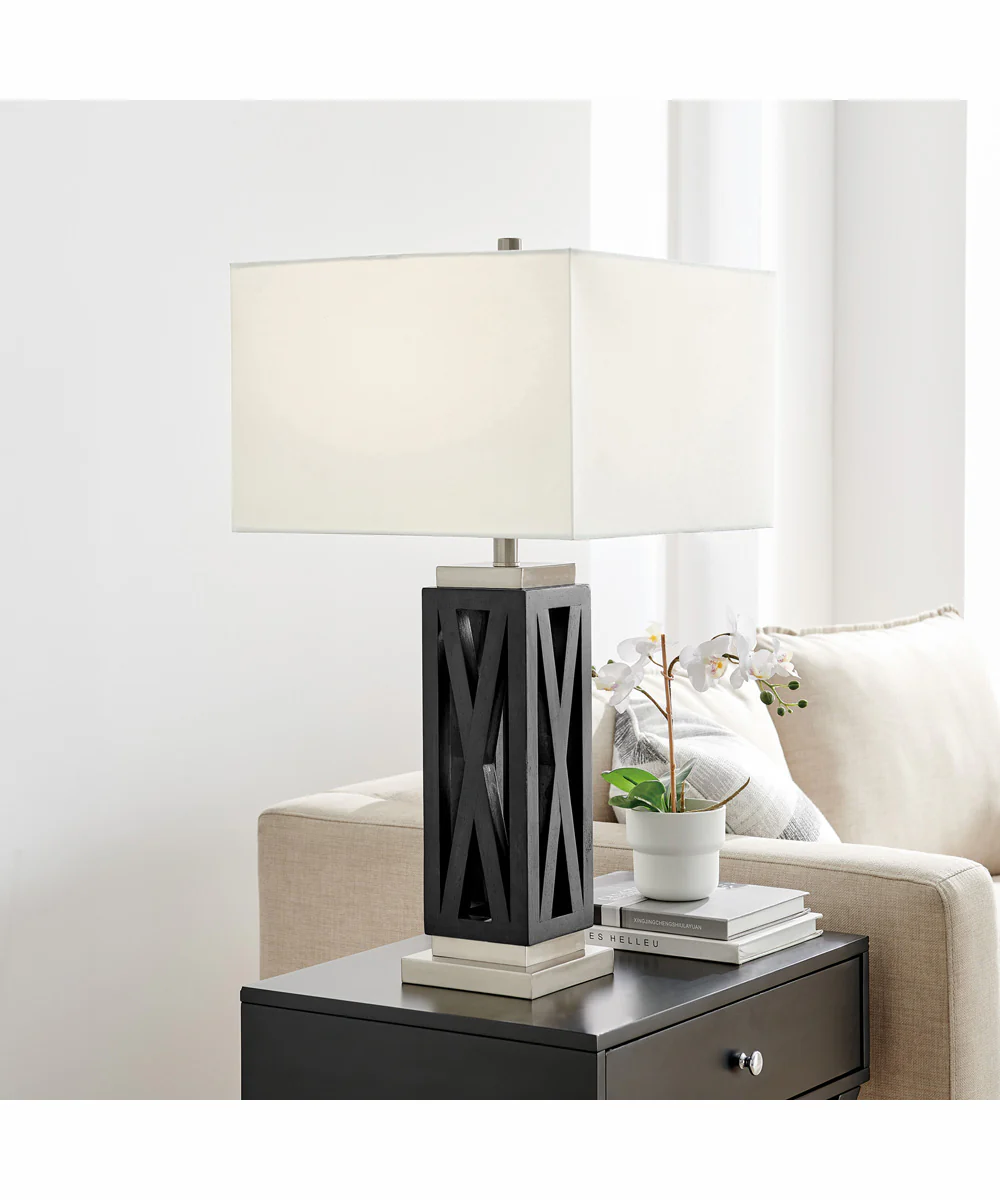Ravenswood 1-Light Table Lamp Brushed Nickel/D.Walnut Wood/White Linen Shade - Image 3