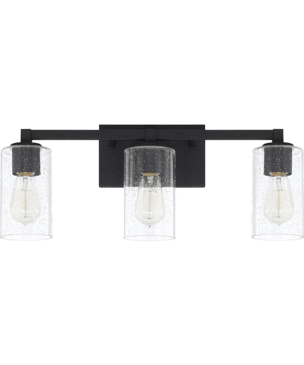 Ravenwood 3-Light Vanity In Black Iron With Clear Seeded Glass