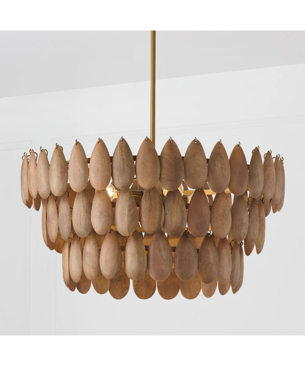 Ravi 4-Light Pendant Light Wood and Patinaed Brass - Image 2