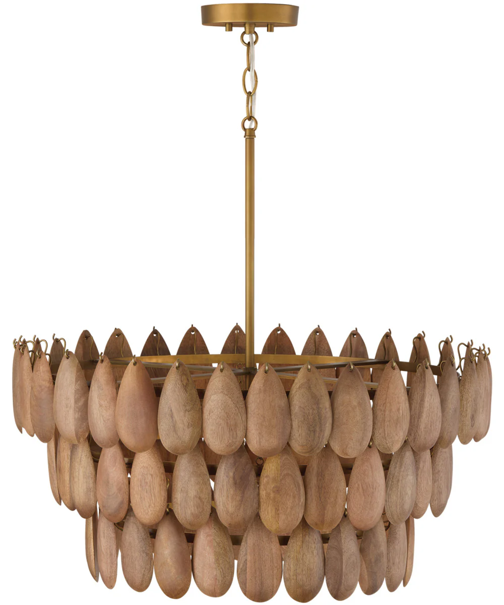 Ravi 4-Light Pendant Light Wood and Patinaed Brass - Image 3