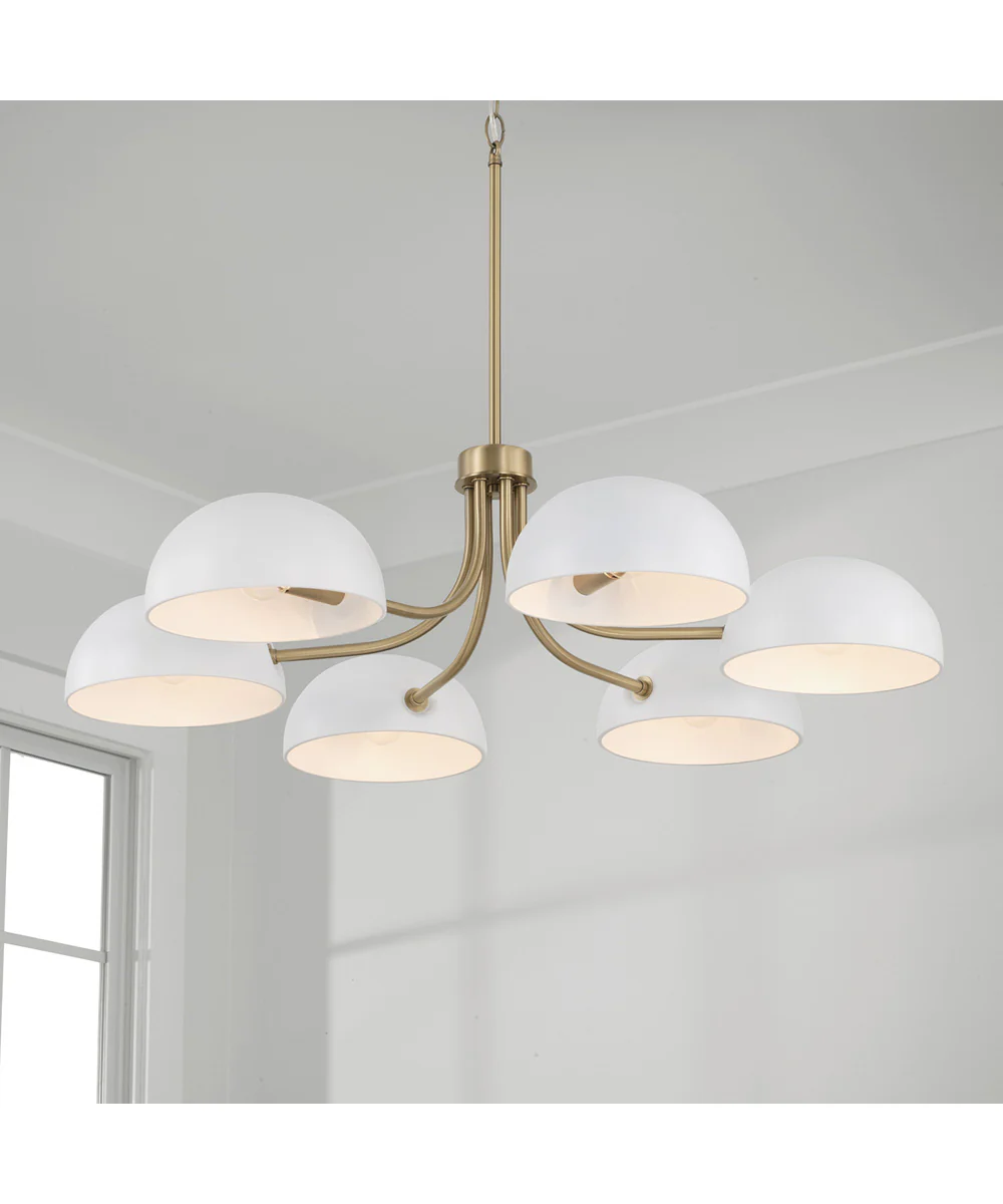 Reece 6-Light Chandelier Aged Brass and White - Image 6