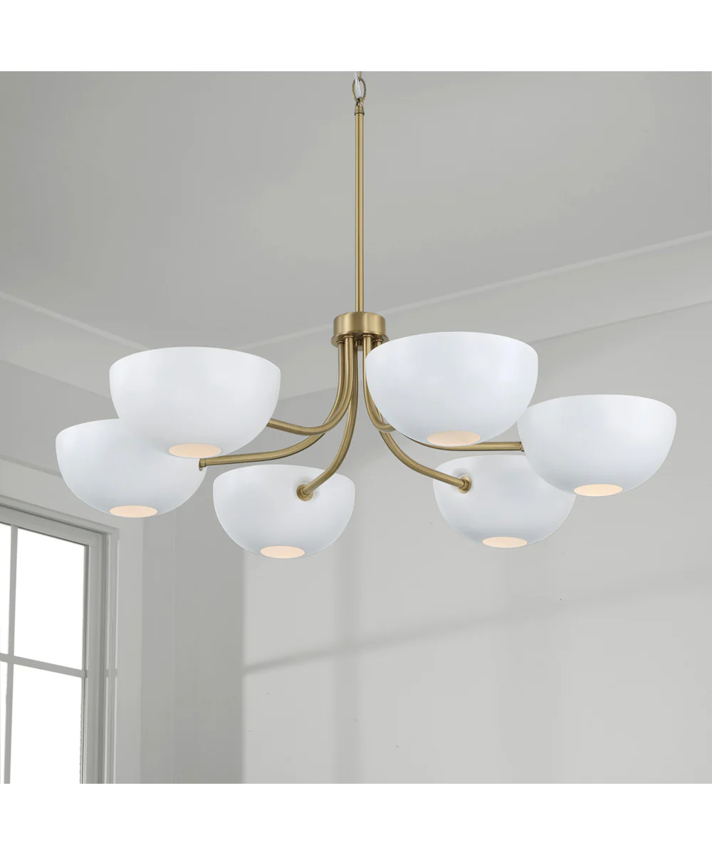 Reece 6-Light Chandelier Aged Brass and White - Image 7