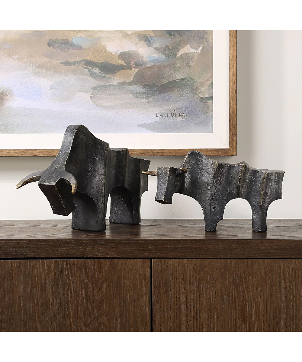 Regal Bull Bronze Sculptures Set of 2 - Image 2