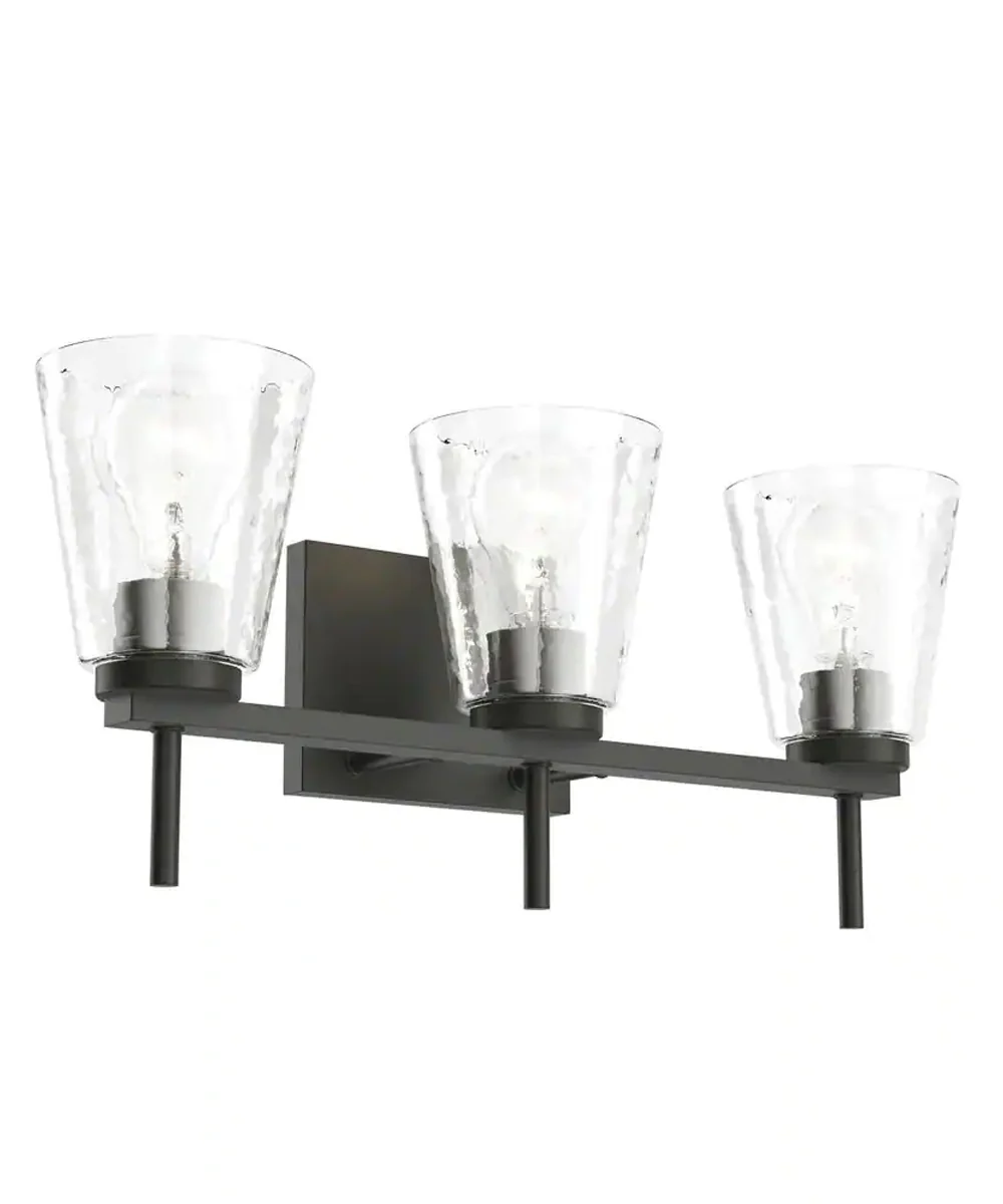 Renslow 21"W 3-Light Bath Vanity Light Fixture by Kichler Black Finish with Hammered Glass Shades - Image 3