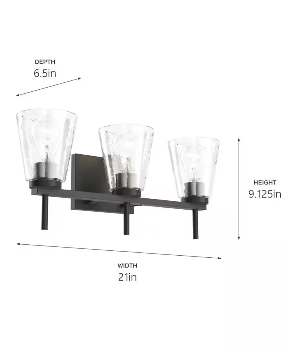 Renslow 21"W 3-Light Bath Vanity Light Fixture by Kichler Black Finish with Hammered Glass Shades - Image 5