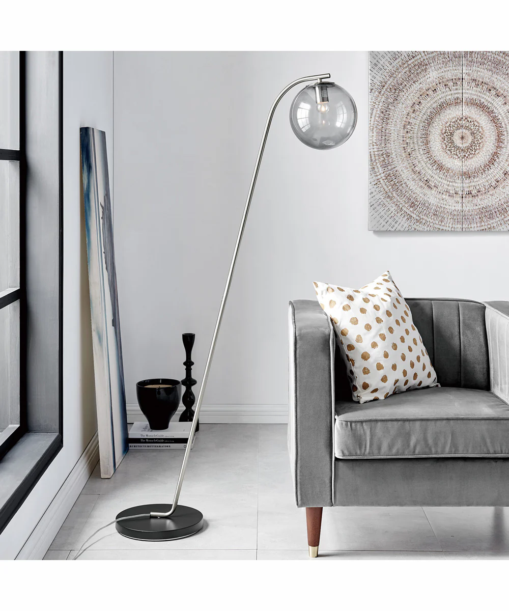 Roden 1-Light Floor Lamp Brushed Nickel/Smoke Glass Shade - Image 3