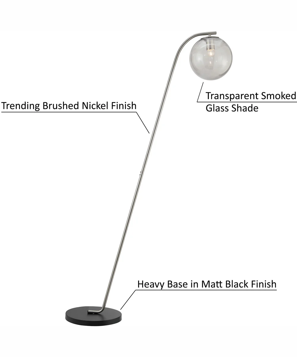 Roden 1-Light Floor Lamp Brushed Nickel/Smoke Glass Shade - Image 5
