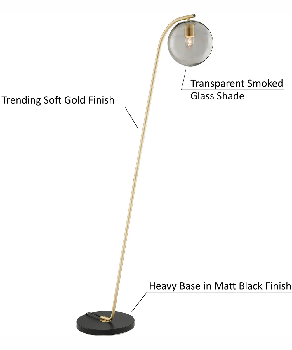 Roden 1-Light Floor Lamp Gold/Smoke Glass Shade - Image 5