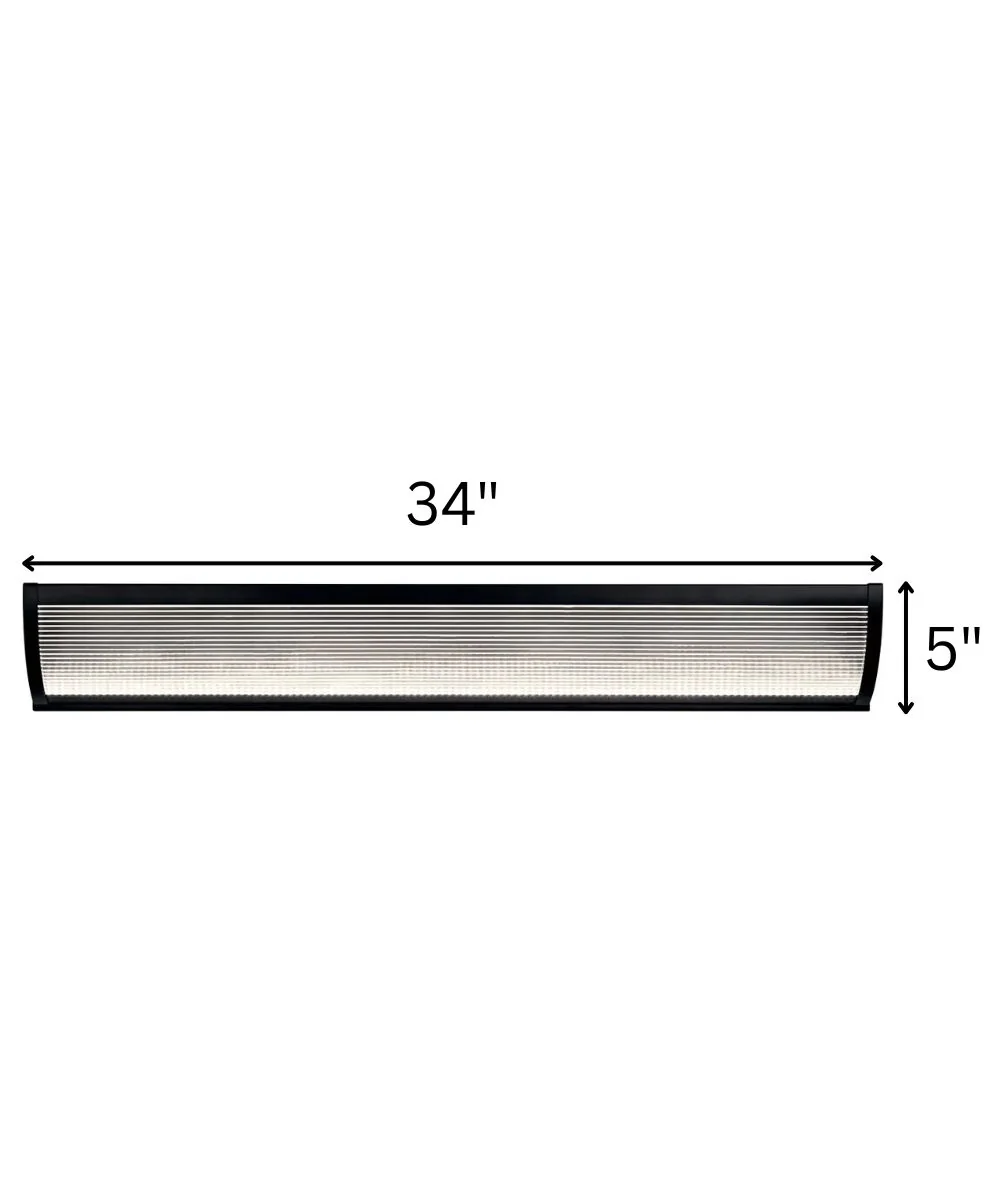 Roone 34"W 1-Light LED  Vanity Bath Light Matte Black Finish, Clear Ribbed Shade by Kichler - Image 3
