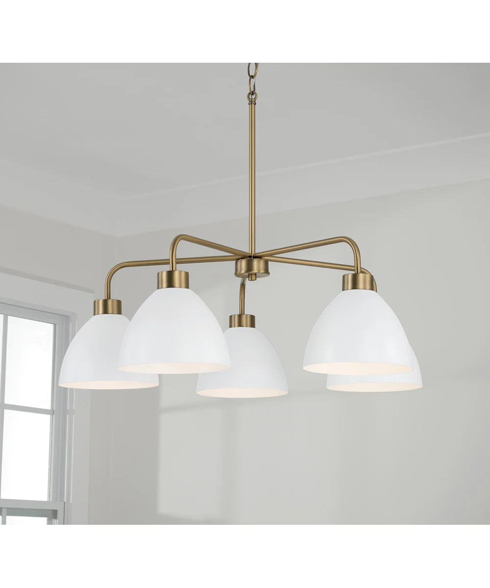 Ross 5-Light Chandelier Aged Brass and White - Image 2