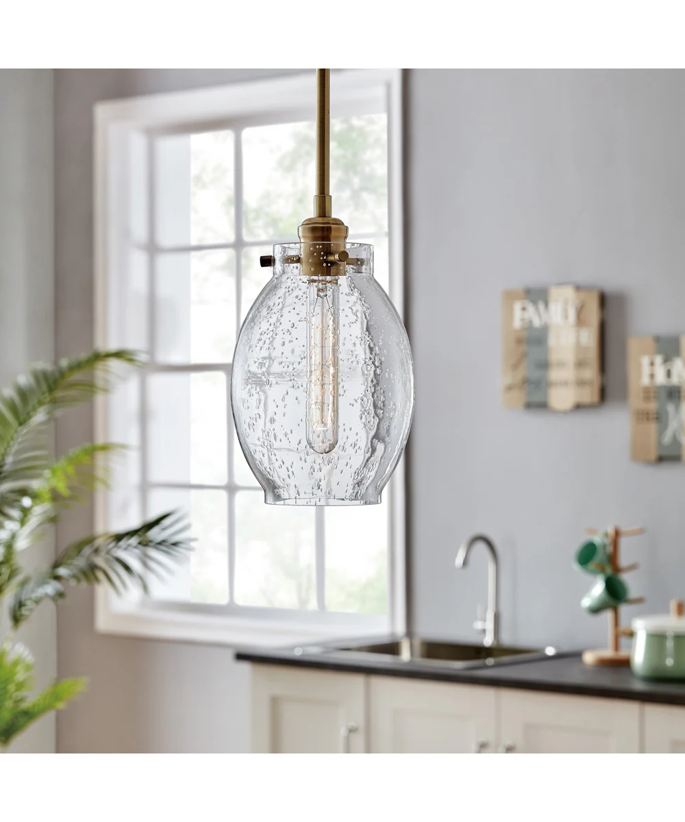 Rosslyn 1-Light Mini Pendant Antique Brass/Glass Shade