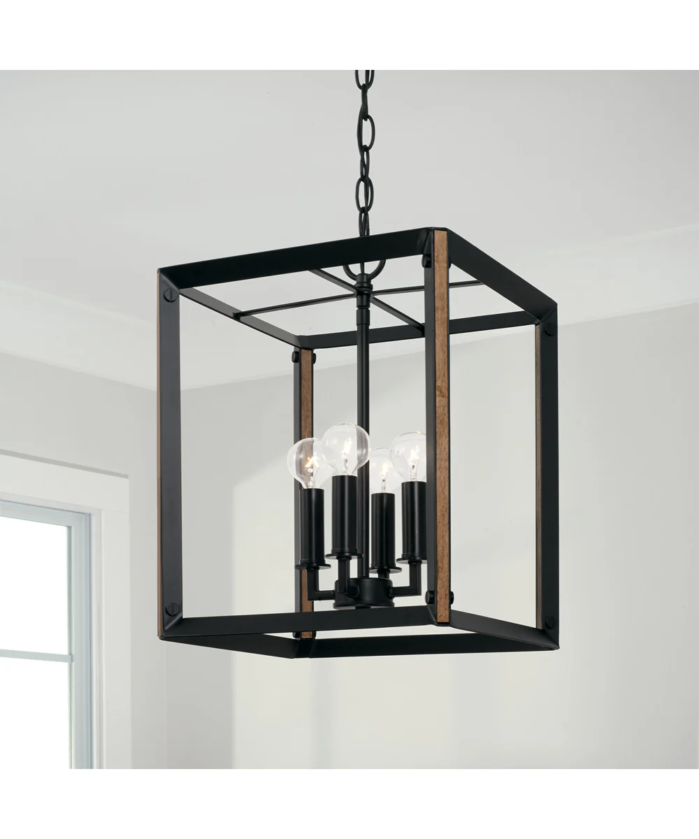 Rowe 4-Light Foyer Matte Black and Brown Wood - Image 2