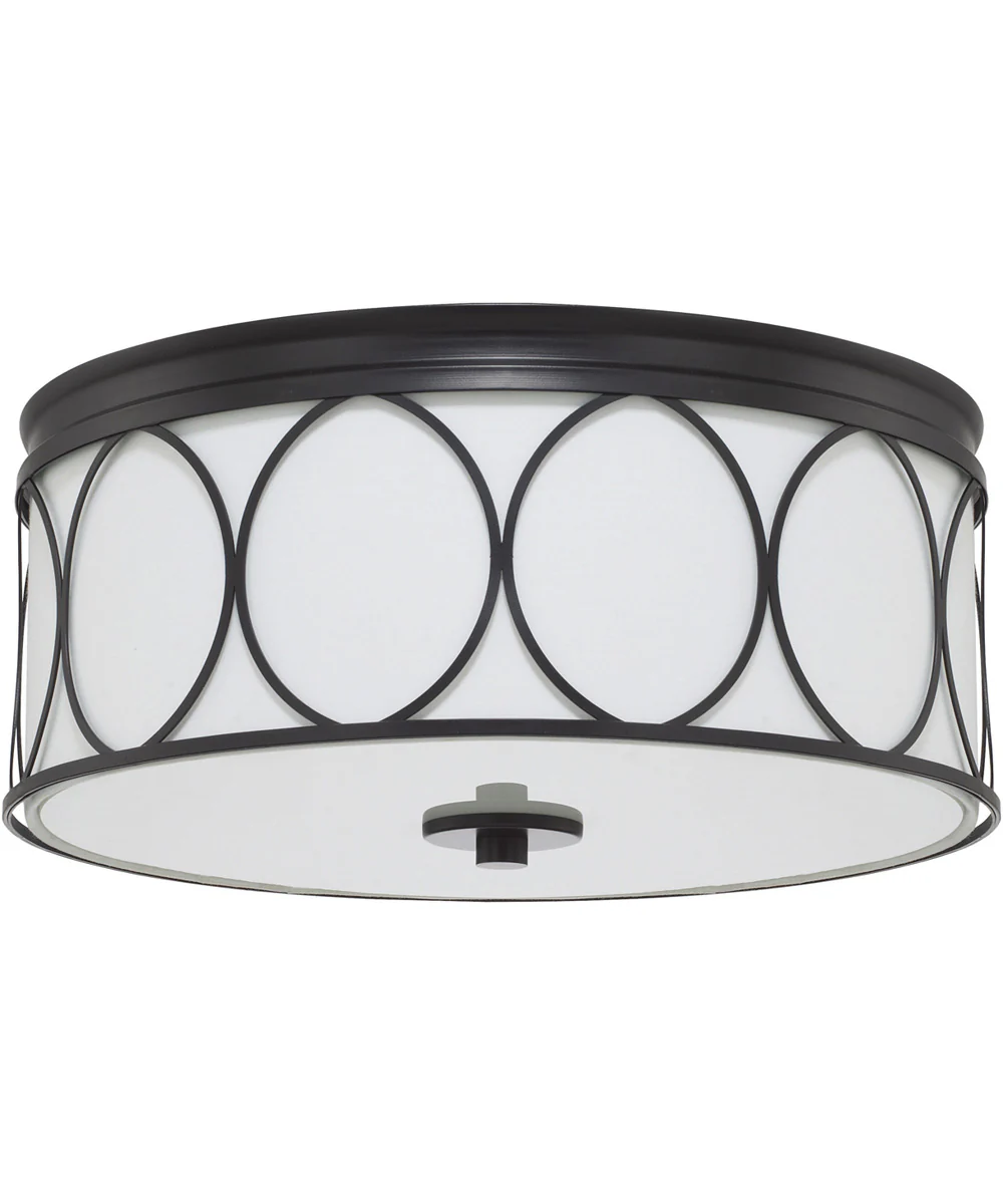 Rylann 3-Light Flush Mount In Matte Black With White Fabric Shade And Diffuser