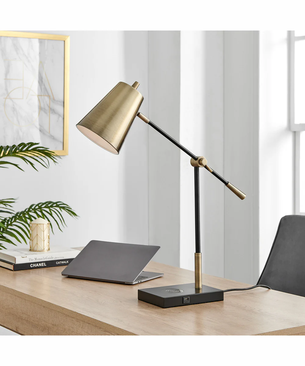 Salma 1-Light Table/Desk Lamp Antique Brass/Black - Image 3