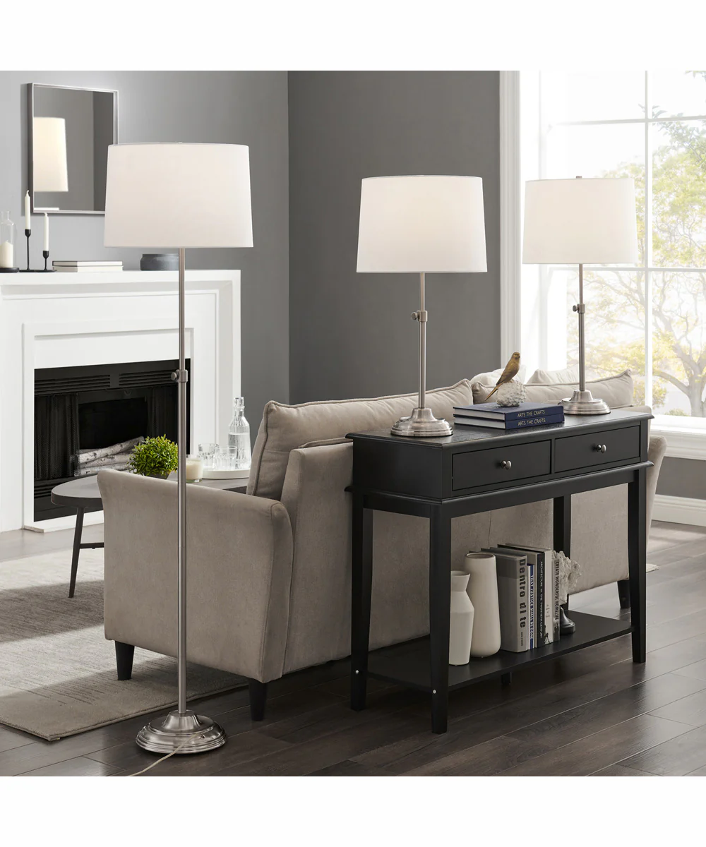 Sandoval 1-Light 3Pcs Floor & Table Lamp Set Brushed Nickel/White Shade - Image 3