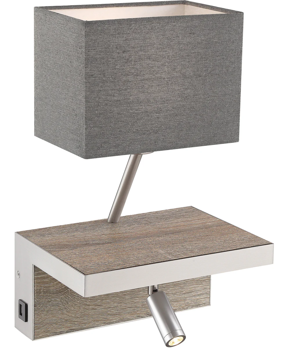 Sandy 2-Light Wall Lamp Wood/Brushed Nickel/Grey Fabric Shade