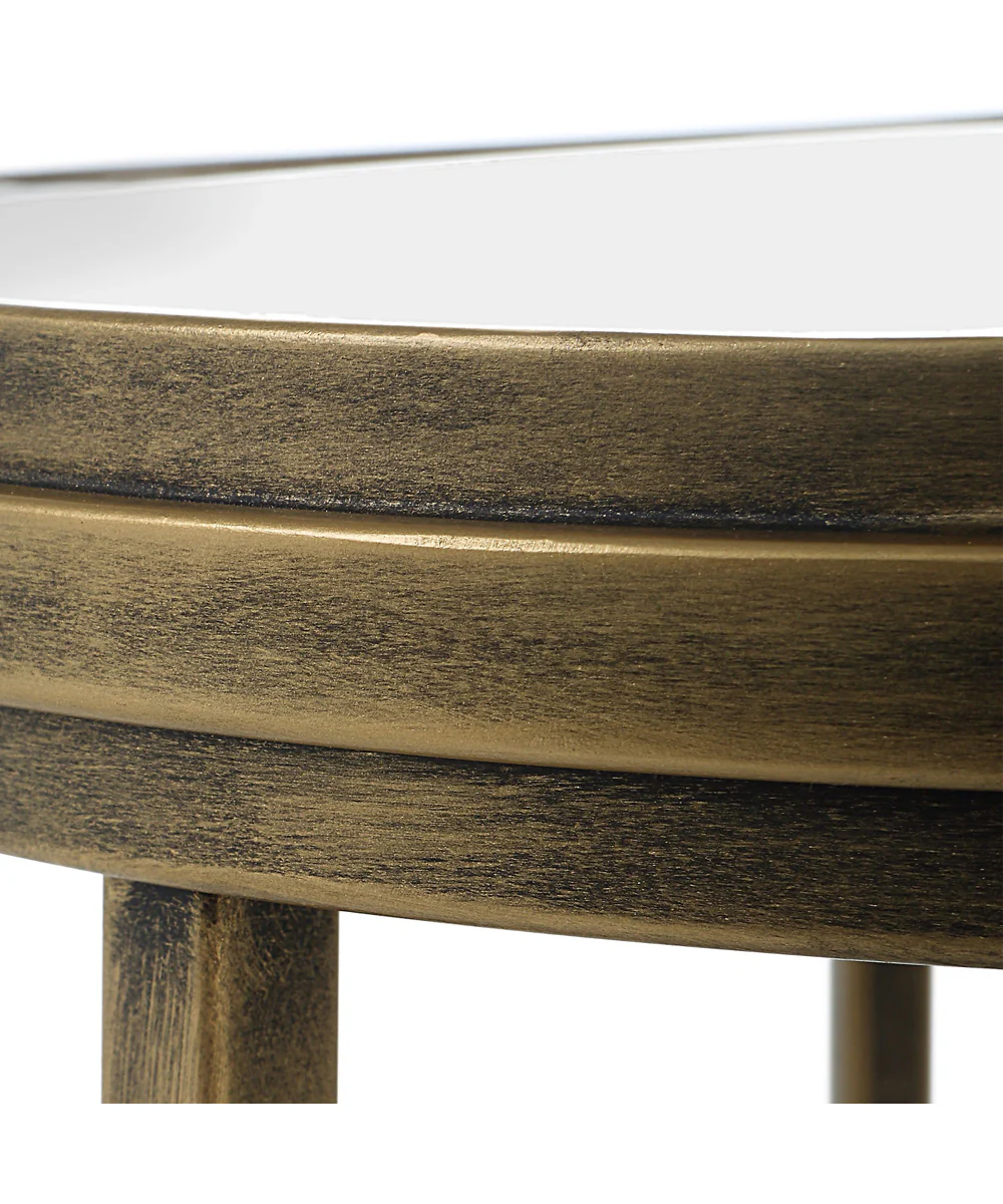 Set of 2 Nesting Tables with Mirror in Antique Brushed Gold - Image 4