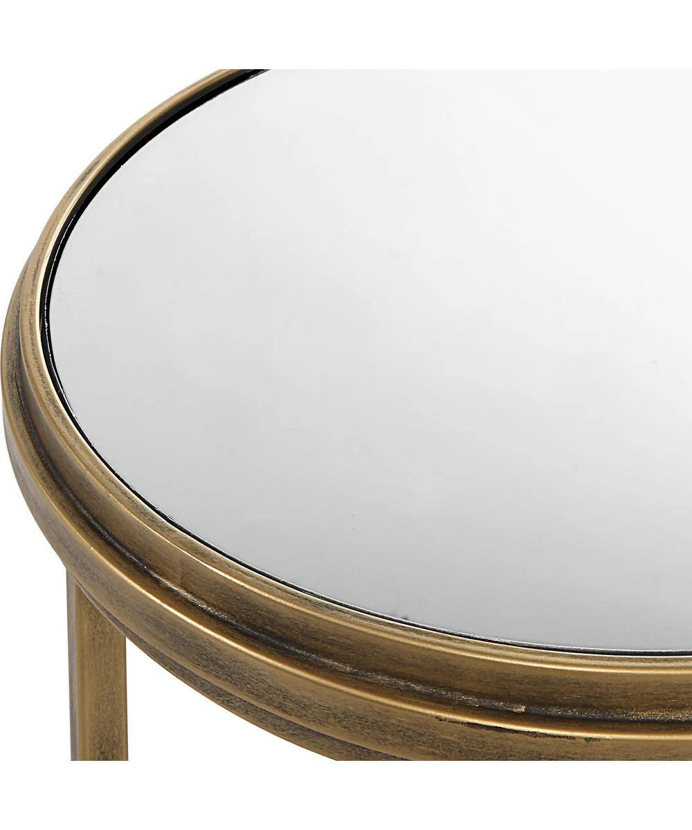 Set of 2 Nesting Tables with Mirror in Antique Brushed Gold - Image 5