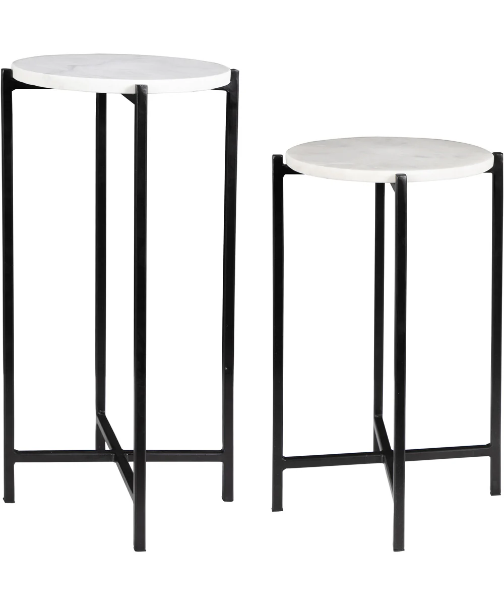 Set of 2 Tables with White Marble and Iron Black - Image 3