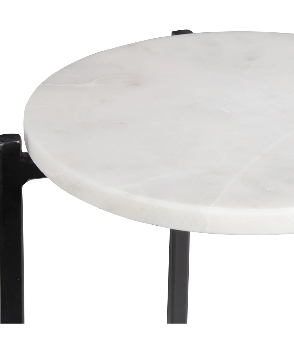 Set of 2 Tables with White Marble and Iron Black - Image 4