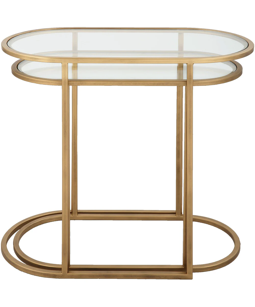Set of Two Iron Nesting Tables in Antique Brushed Brass - Image 4