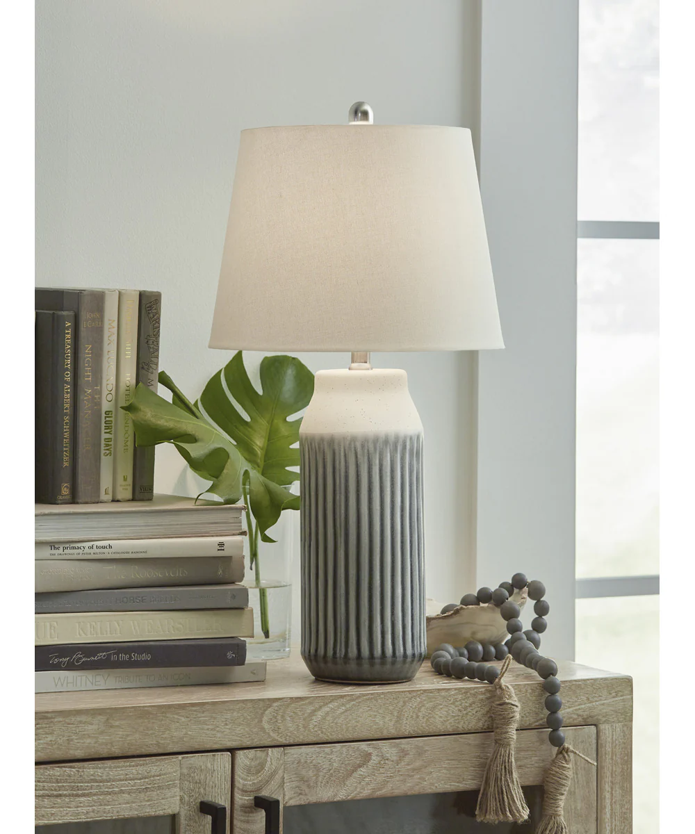 Afener Ceramic Table Lamp Set of 2 Blue/Beige - Image 2