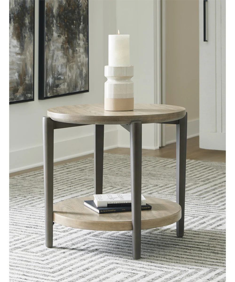 Dyonton Round End Table Light Grayish Brown - Image 2