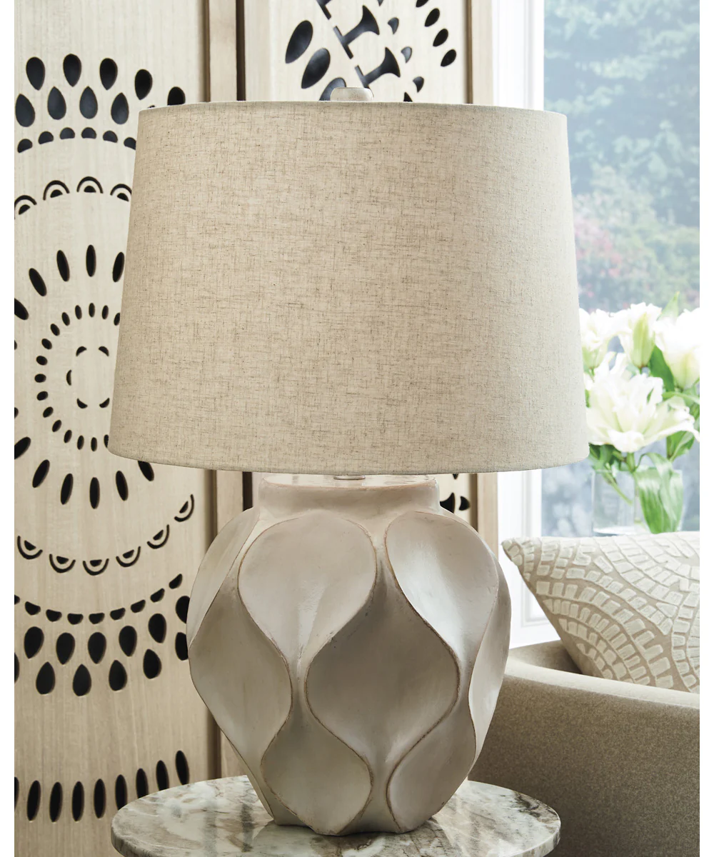 Edselham Paper Table Lamp Distressed Cream - Image 2