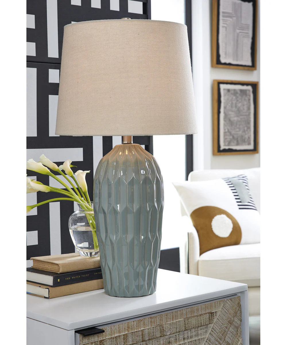 Hadbury Ceramic Table Lamp Set of 2 Pale Blue/Teal - Image 2