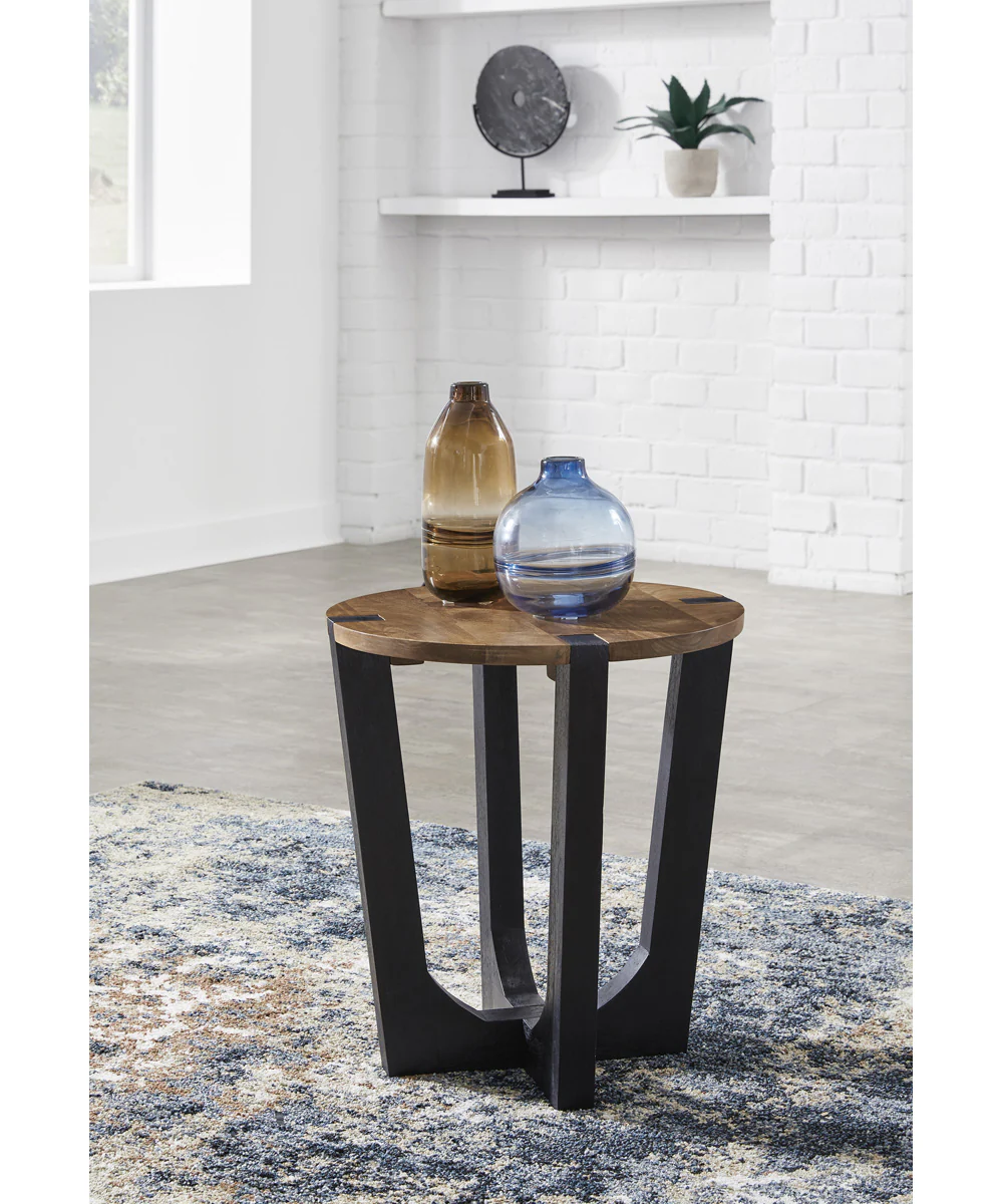 Hanneforth Round End Table Brown/Black - Image 2