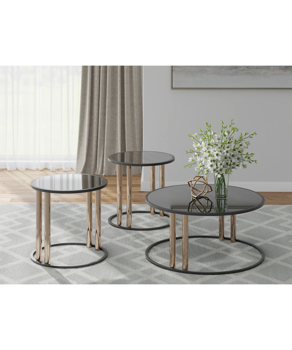 Hannerly Occasional Table Set Set of 3 Black/Gold - Image 2