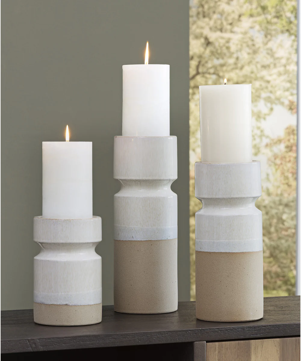 Hurston Candle Holder Set Set of 3 Ivory/Brown - Image 2