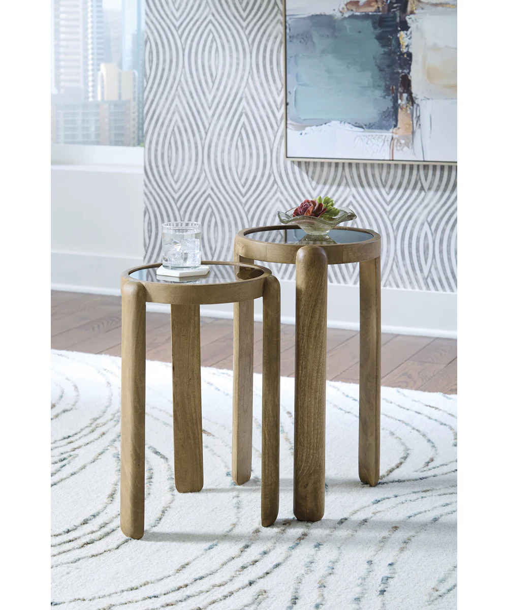 Jossor Accent Table Set Set of 2 Light Brown - Image 2