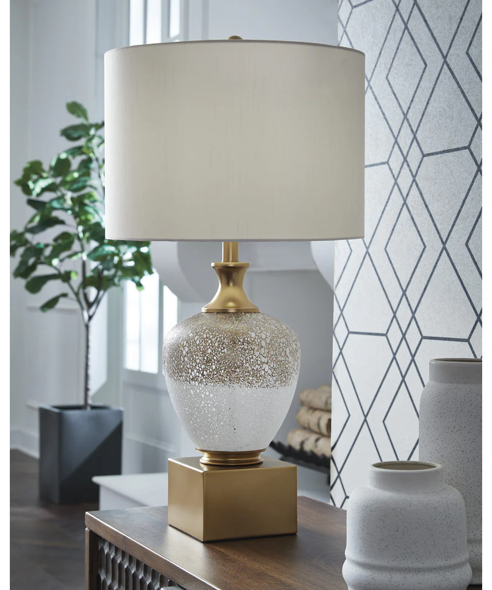 Tavisburg Glass Table Lamp Brown/White/Gold - Image 2