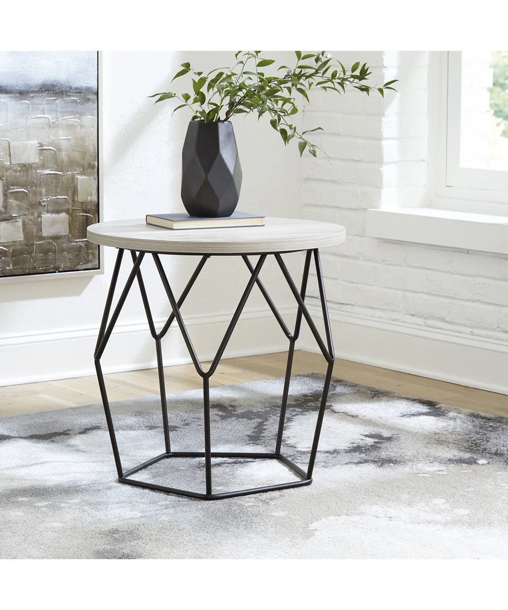 Waylowe Round End Table Light Brown/Black