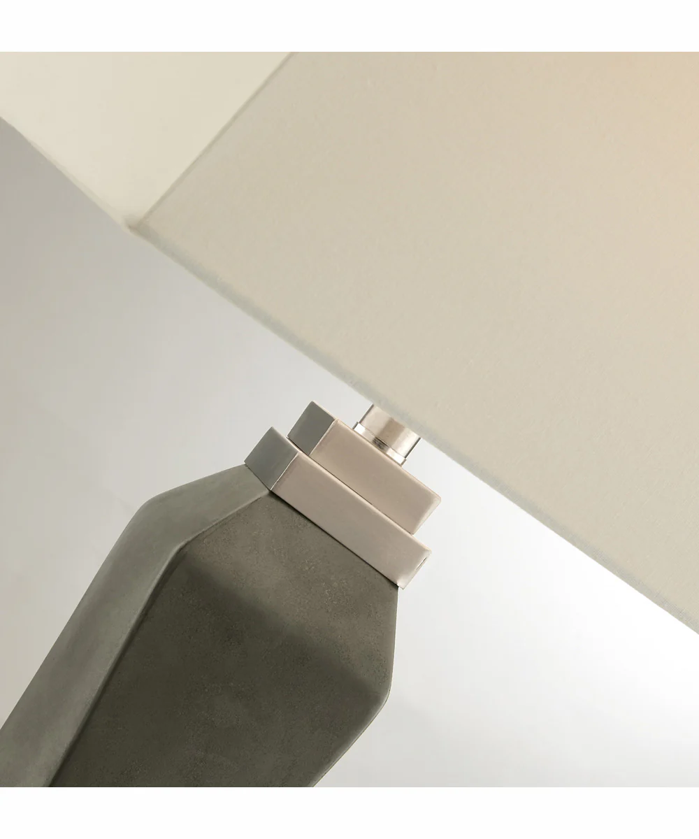 Silvino 1-Light Table Lamp Brushed Nickel/Dark Grey Poly/White Linen Shade - Image 2