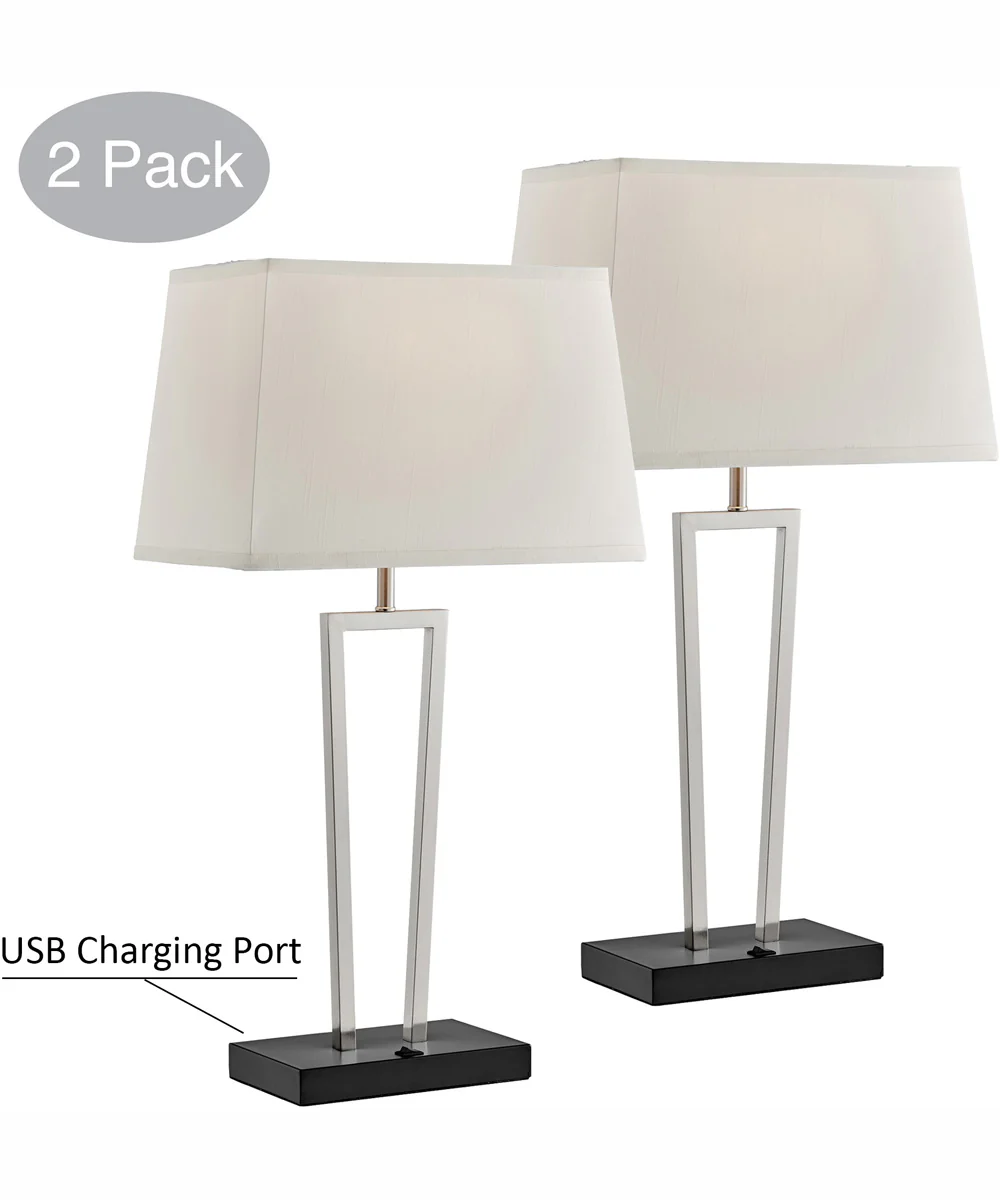 Sonnagh 2-Light 2 Pack-Table Lamp Brushed Nickel/Black/Fabric Shade With Usb - Image 5