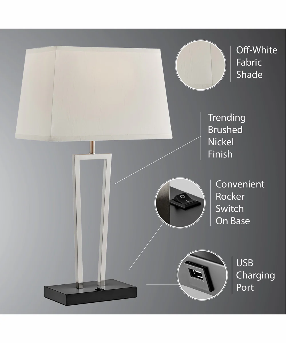 Sonnagh 2-Light 2 Pack-Table Lamp Brushed Nickel/Black/Fabric Shade With Usb - Image 6