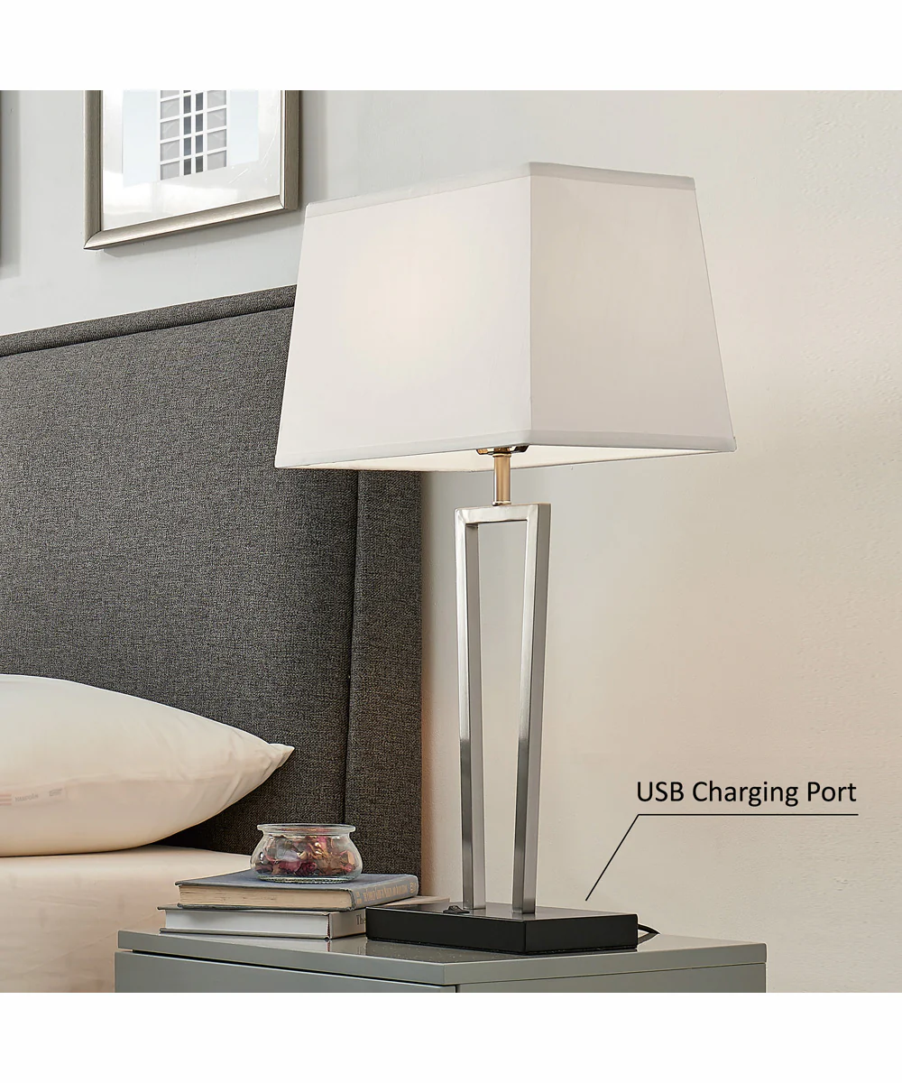 Sonnagh 2-Light 2 Pack-Table Lamp Brushed Nickel/Black/Fabric Shade With Usb - Image 7